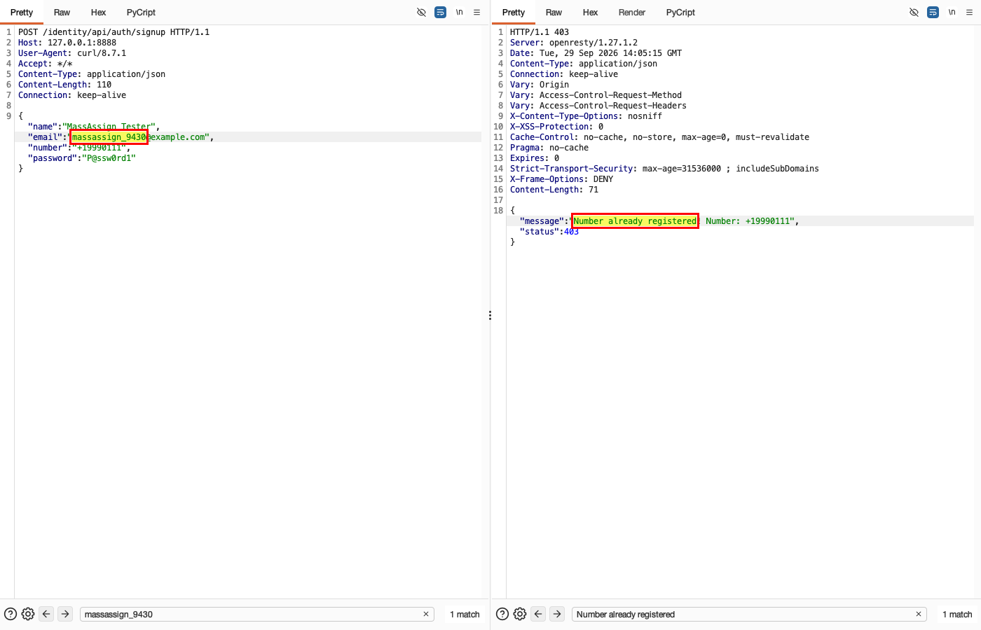 Mass Assignment - Authentication - User Registration — Normal: standard registration