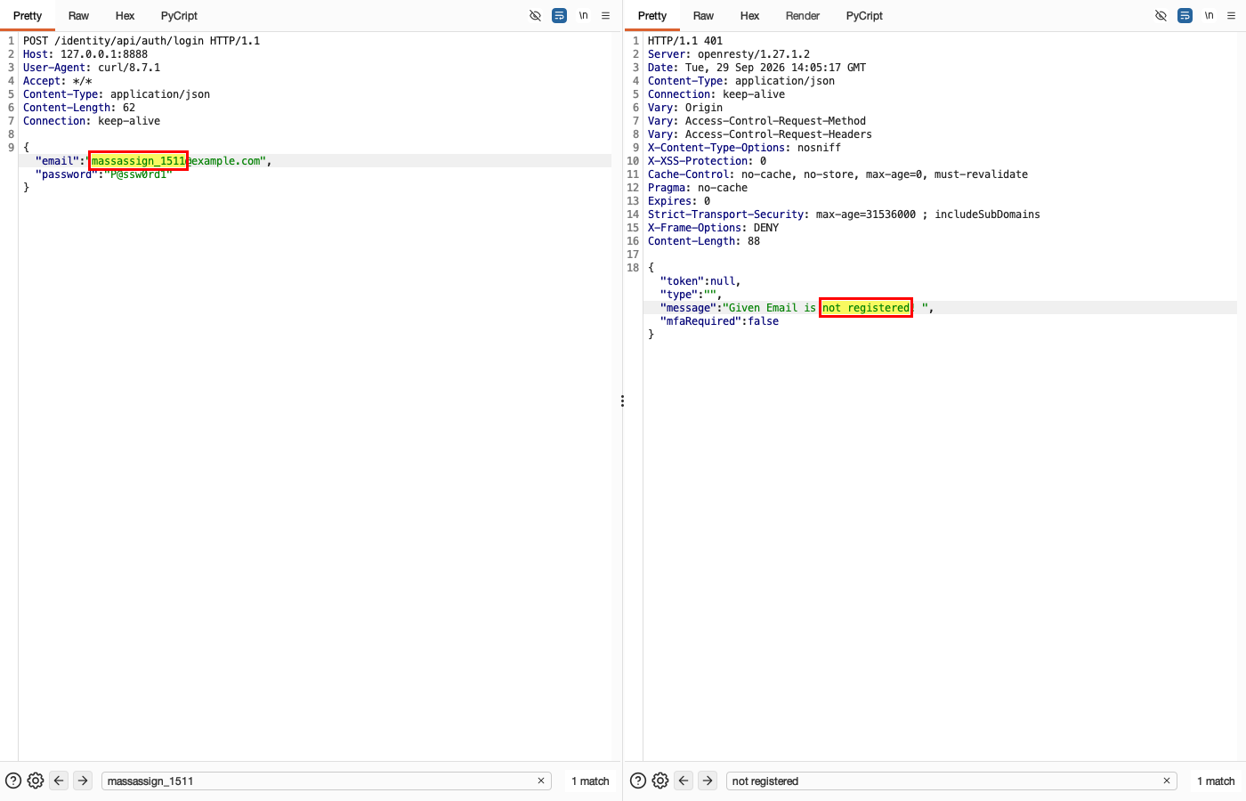 Mass Assignment - Authentication - User Registration — Result: privileged fields ignored (PASS)