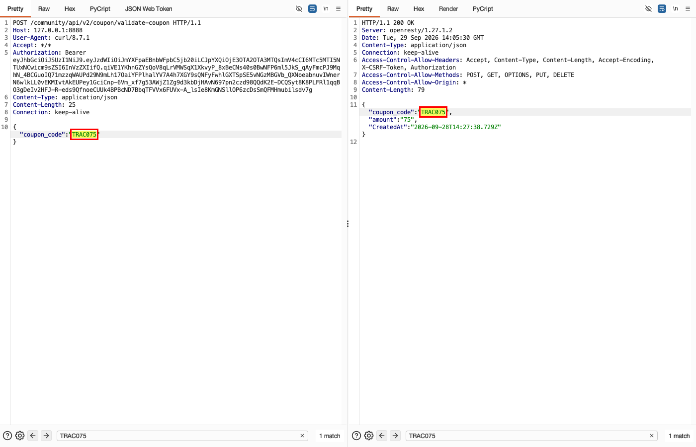 NoSQL Injection - Community - Coupon Validation (Normal Input) — Normal: valid code accepted