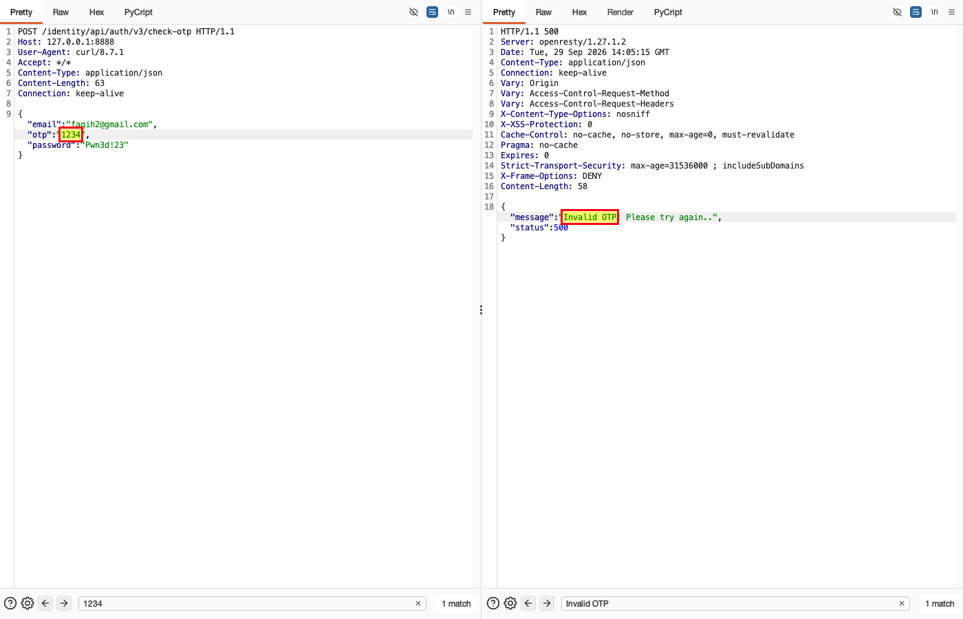 OTP Bruteforce Protection Bypass - Authentication - Password Reset — Normal: one OTP attempt