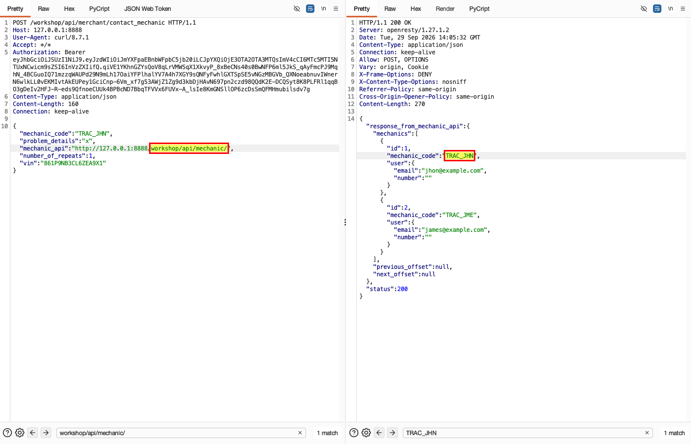Unsafe Consumption of APIs - Workshop - Contact Mechanic Upstream — Normal: include the mechanic API response