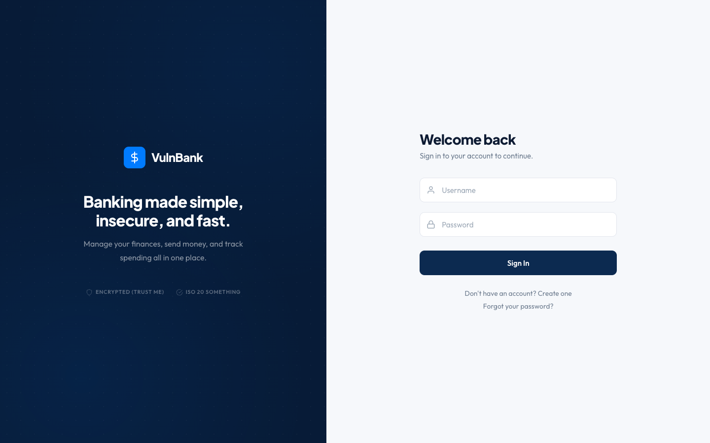 VulnBank — login