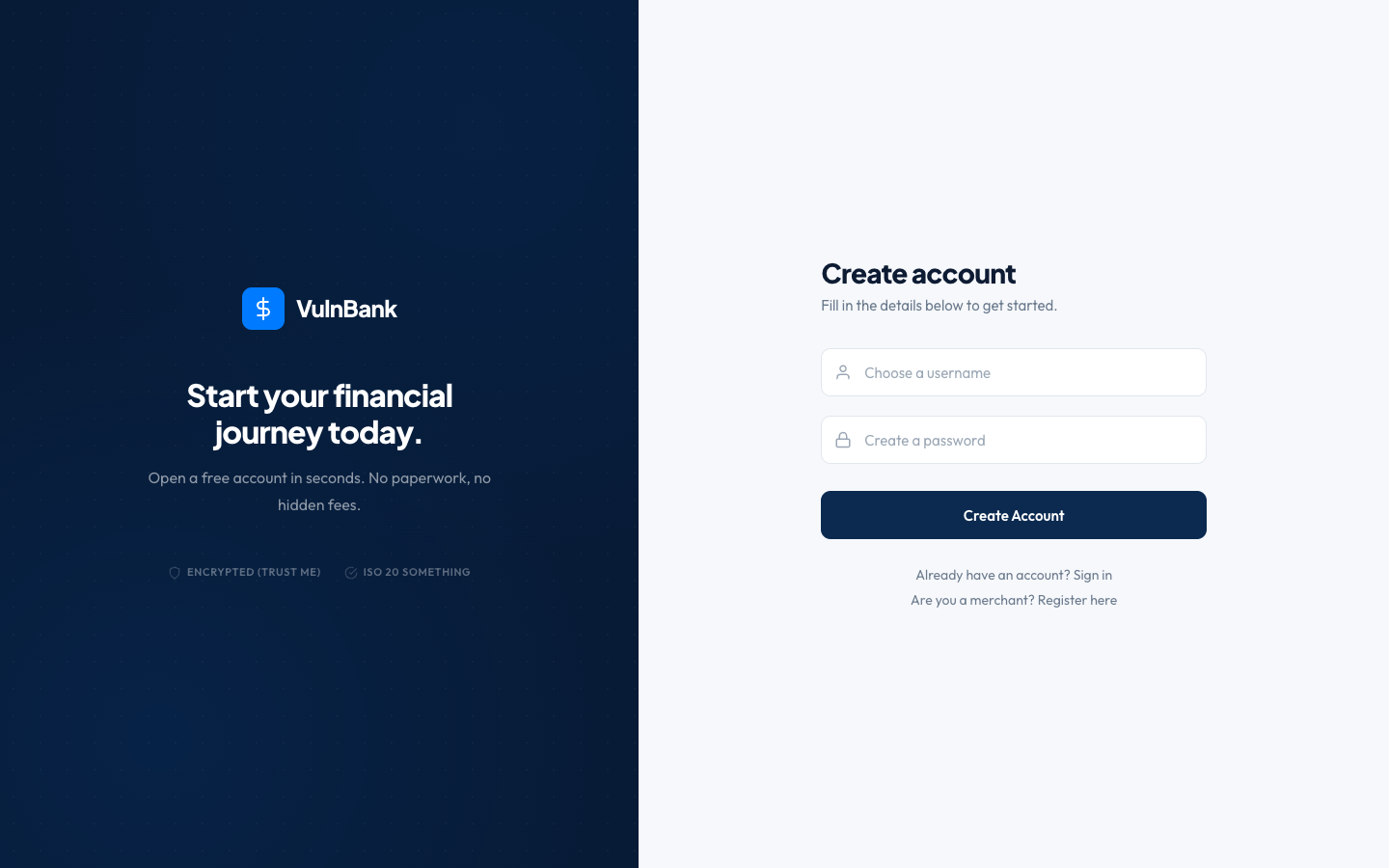 VulnBank — register